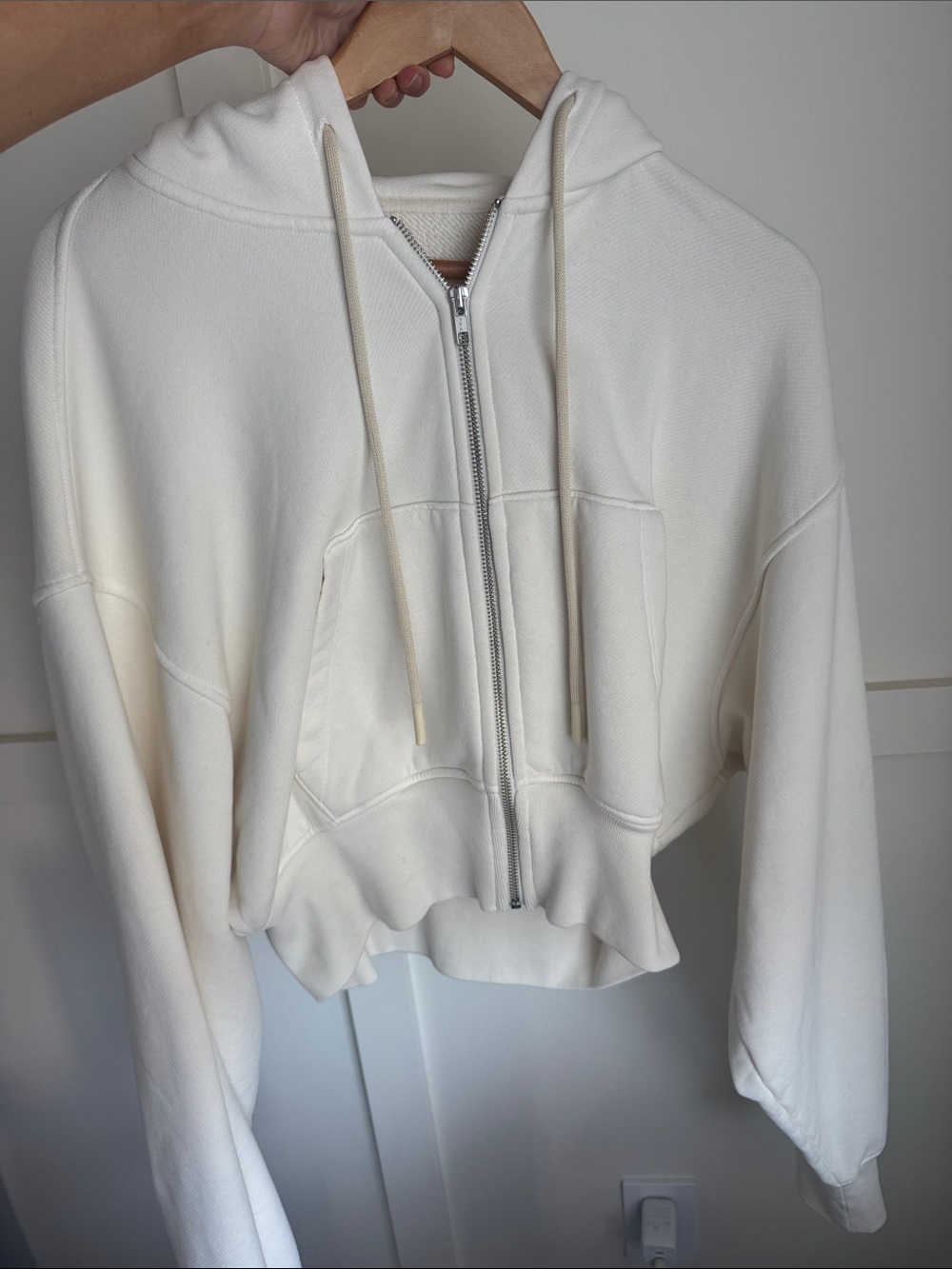 Cropped Zip-Up Hoodie Sweater in Cream